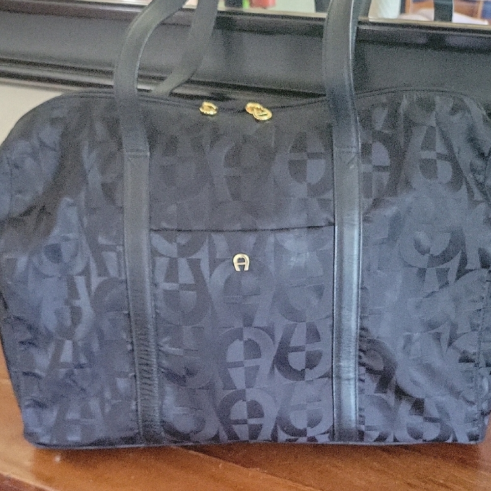 Etienne Aigner Black Weekender Shopper Monogram Travel Bag